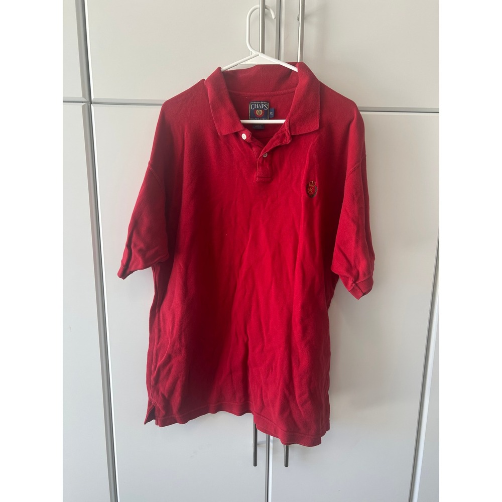 Chaps Ralph Lauren Mens XL Red Short Sleeve Crest Logo Pique Polo‎ Shirt